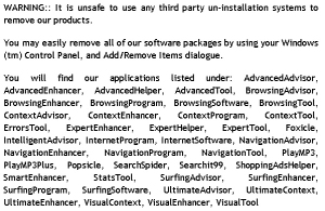 PlayMP3z warning about uninstallation lists all the possible names its adware might use